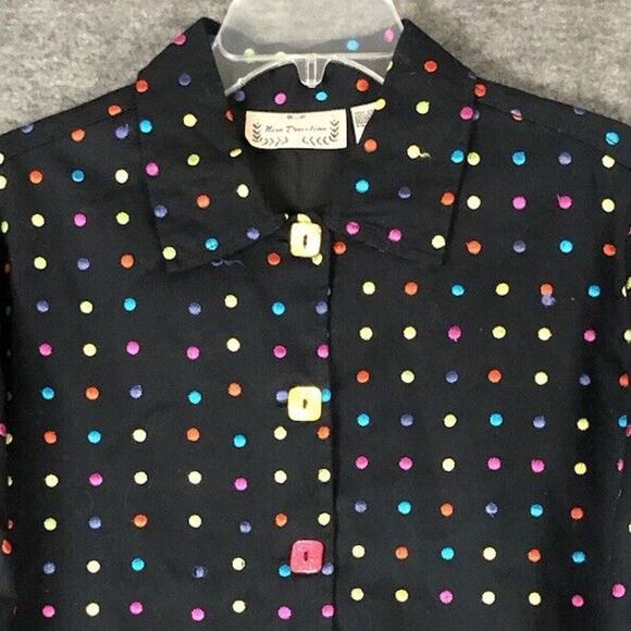 NEW DIRECTION Shacket Womens L Embroidered Polka Dot Button Up Black Colorful - Picture 1 of 9